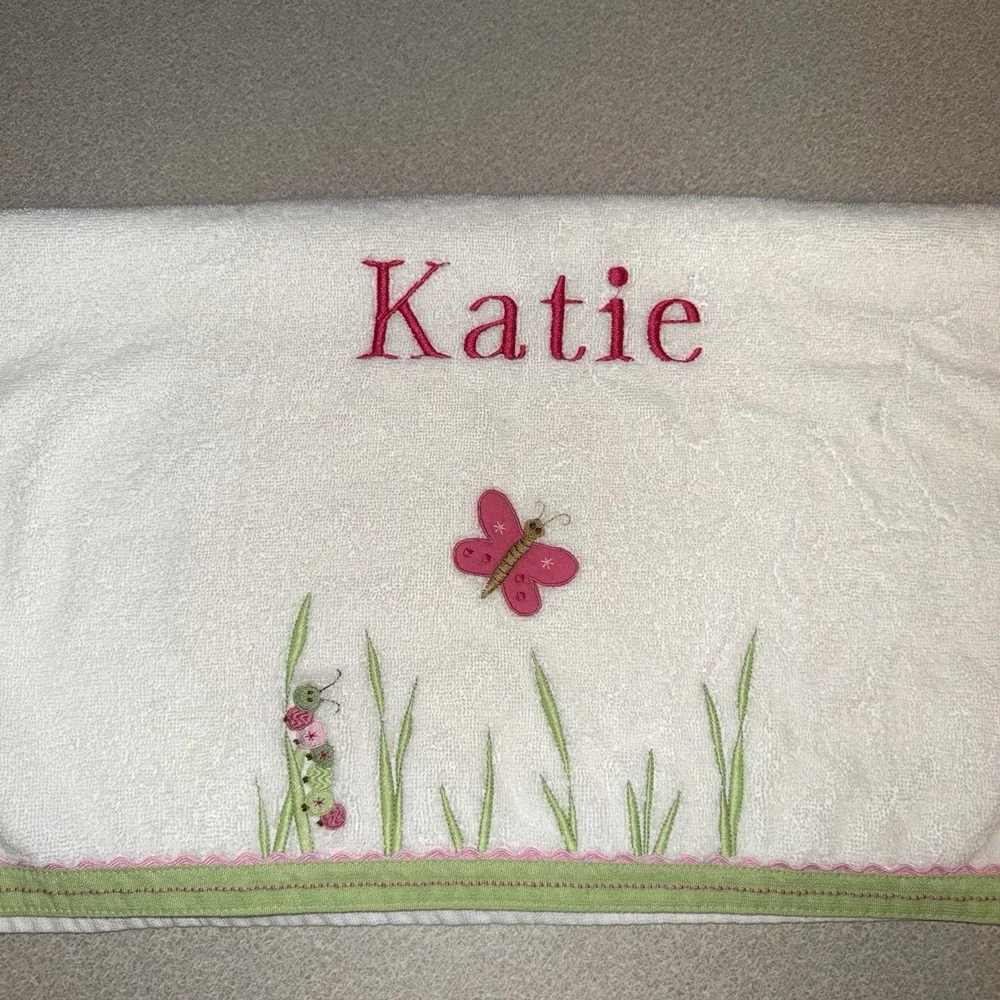 Pottery Barn Kids Bath Butterfly Caterpillar Bath Towel Embroidered Name Katie